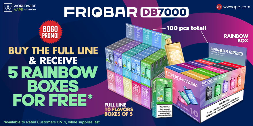 Friobar DB7000 Disposable Vape Promotion (Buy Full Line & Get 5 Rainbow Boxes Free!)