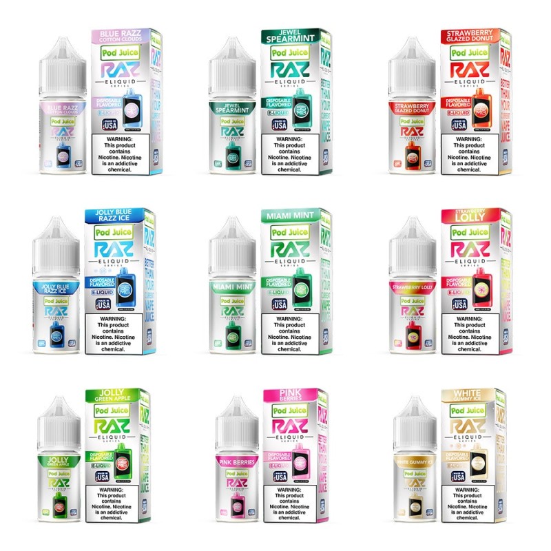 Raz x Pod Juice Tobacco-Free Nicotine Salt E-Liquid (30 mL) Raz x Pod Juice Tobacco-Free Nicotine Salt E-Liquid (30 mL)